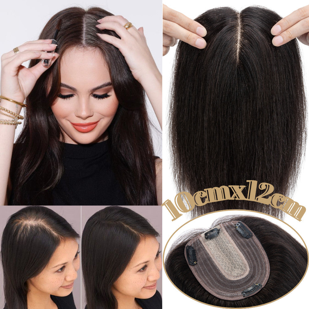 Clip-In Hair Topper for Women - Natural Remy Human Hair Wiglet with Lace/Silk Base