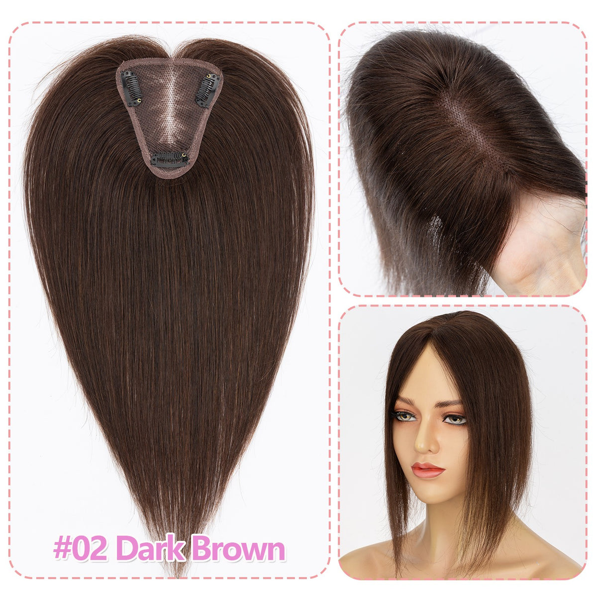 Clip-In Human Hair Topper for Thinning Hair 8x10in Natural Remy Hair