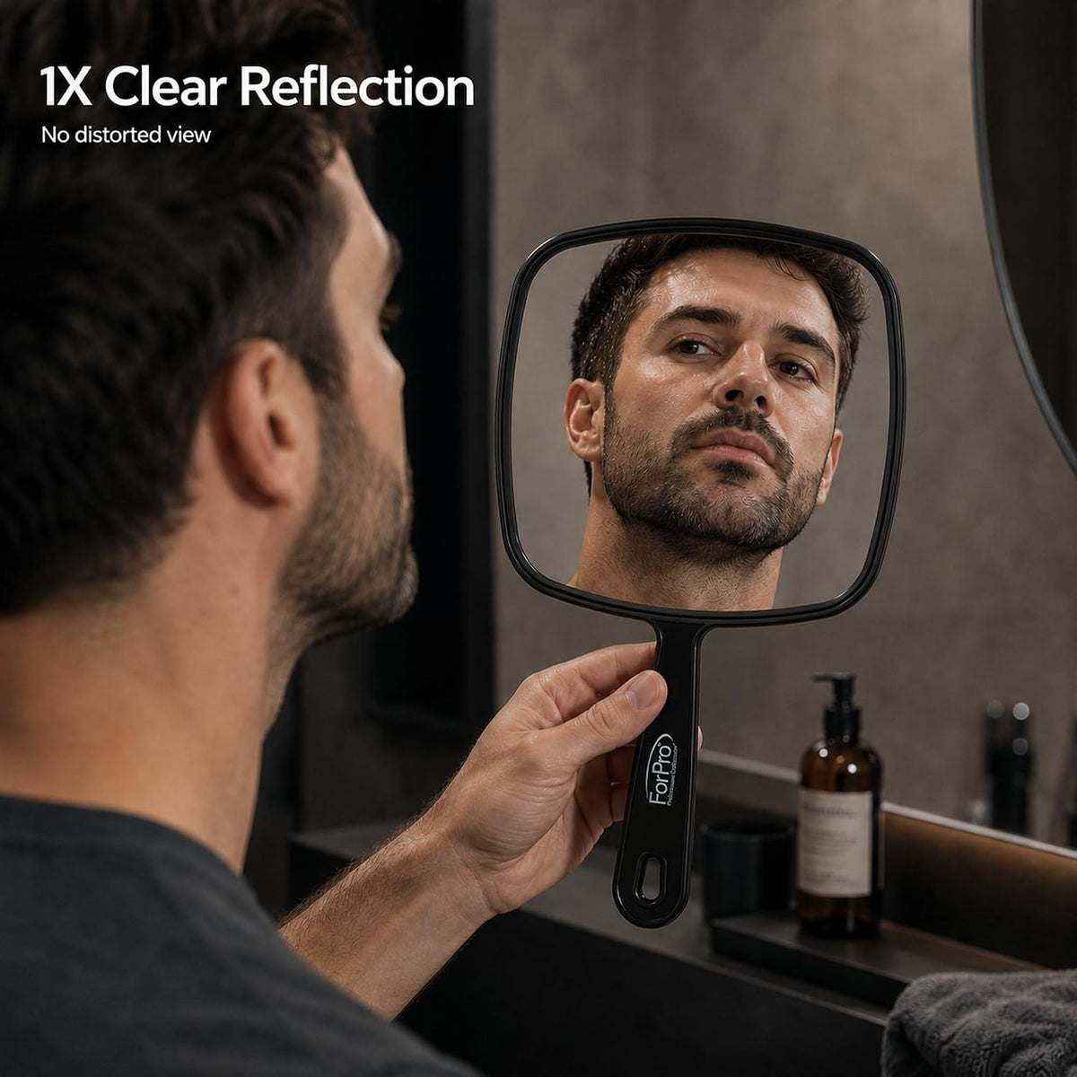 12-Inch Hand Mirror with Handle - Black Square Mirror for Home & Salon