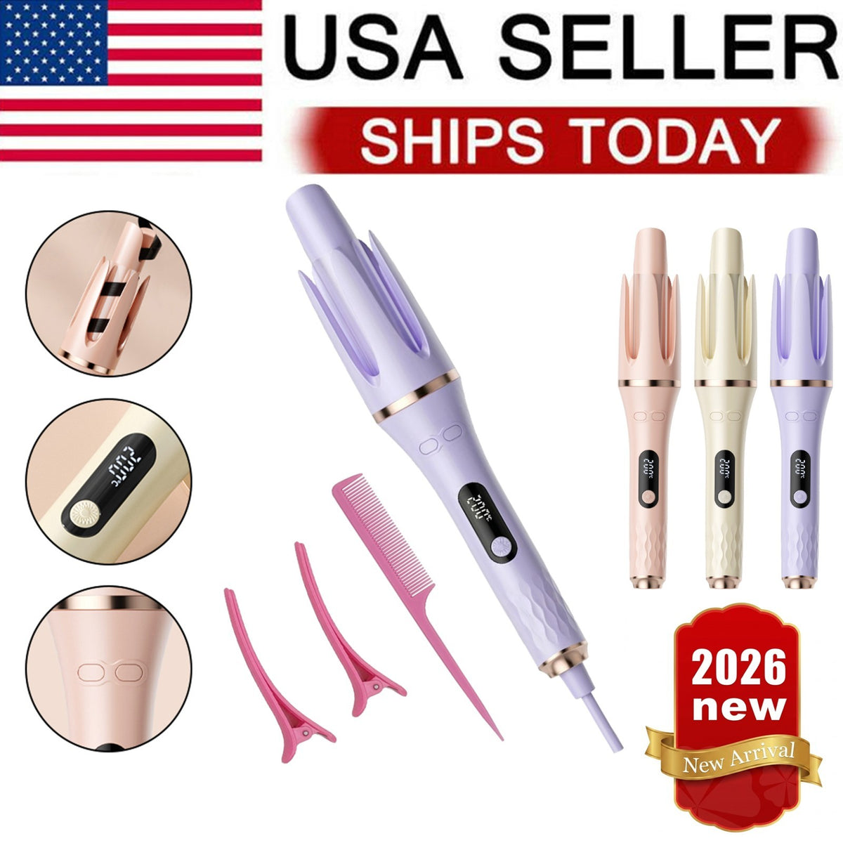 Automatic Hair Curler with 4 Modes, 32mm Rotating Curling Wand - Fast, Safe Styling