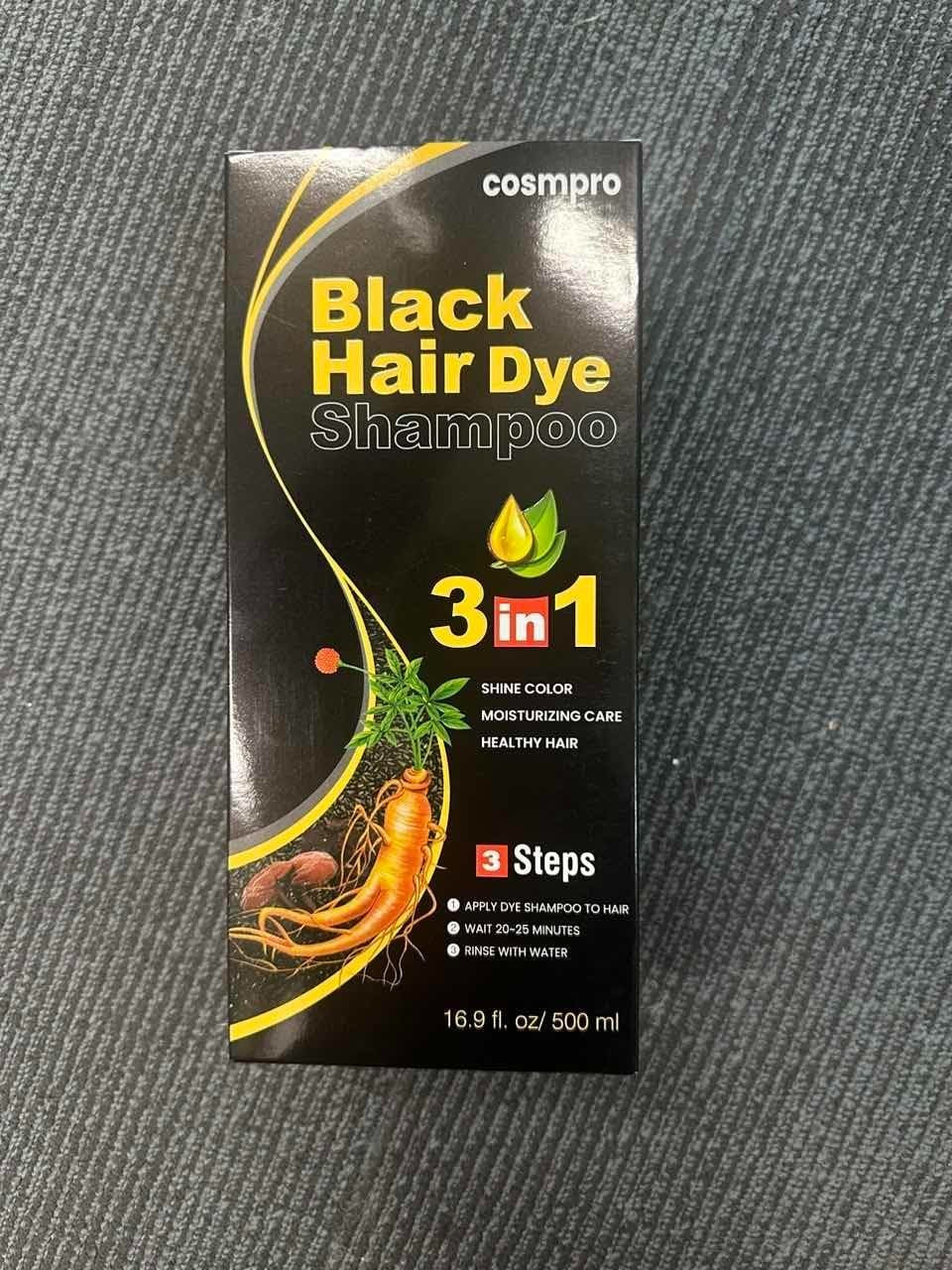 Black Hair Dye Shampoo with Herbal Nourishing 3-in-1 Formula for Gray Hair