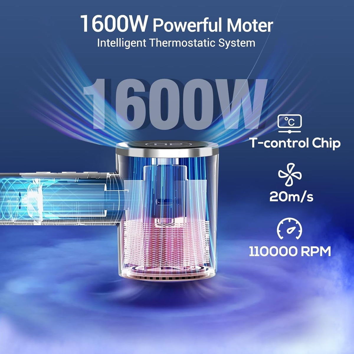 High-Speed Hair Dryer with Diffuser Negative Ions LED Display - Powerful Styling Tool