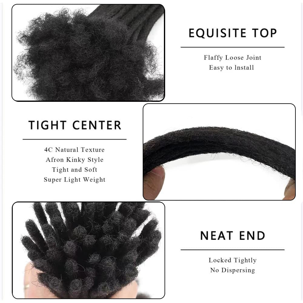 Human Hair Dreadlock Extensions 0.4cm 8 Inch Natural Black 30 Strands
