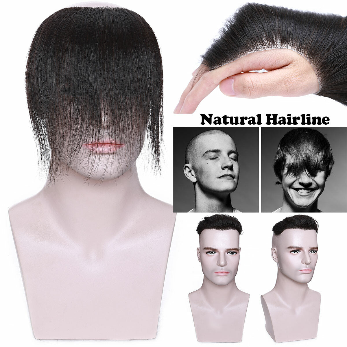 Men's Human Hair Toupee Wig Replacement System - Natural Look & Comfortable Fit