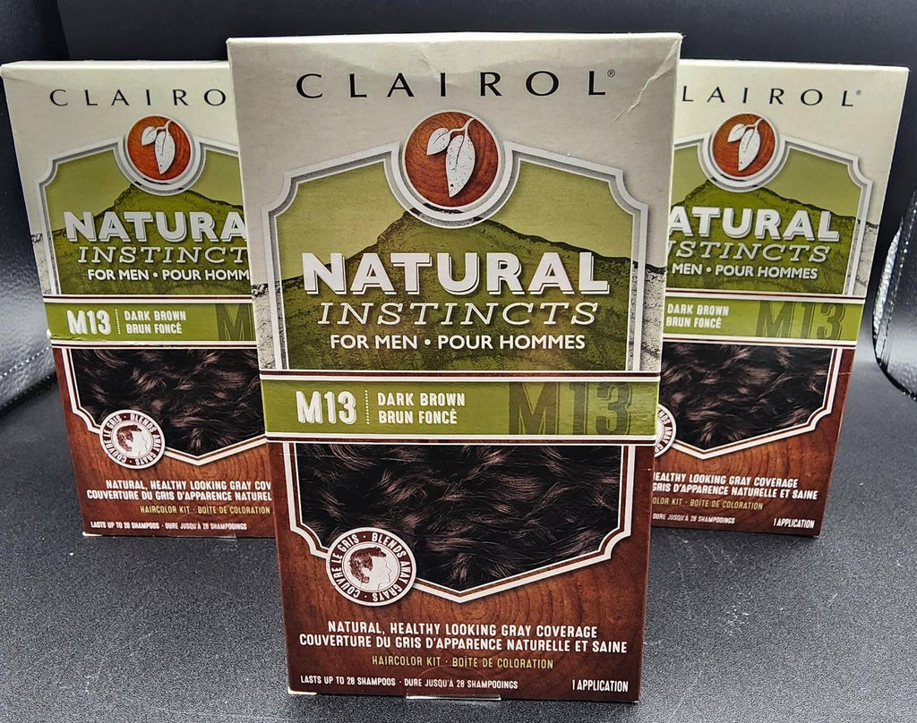 Men's Hair Color Dye Kit Dark Brown M13, Natural Instincts, 3 Pack