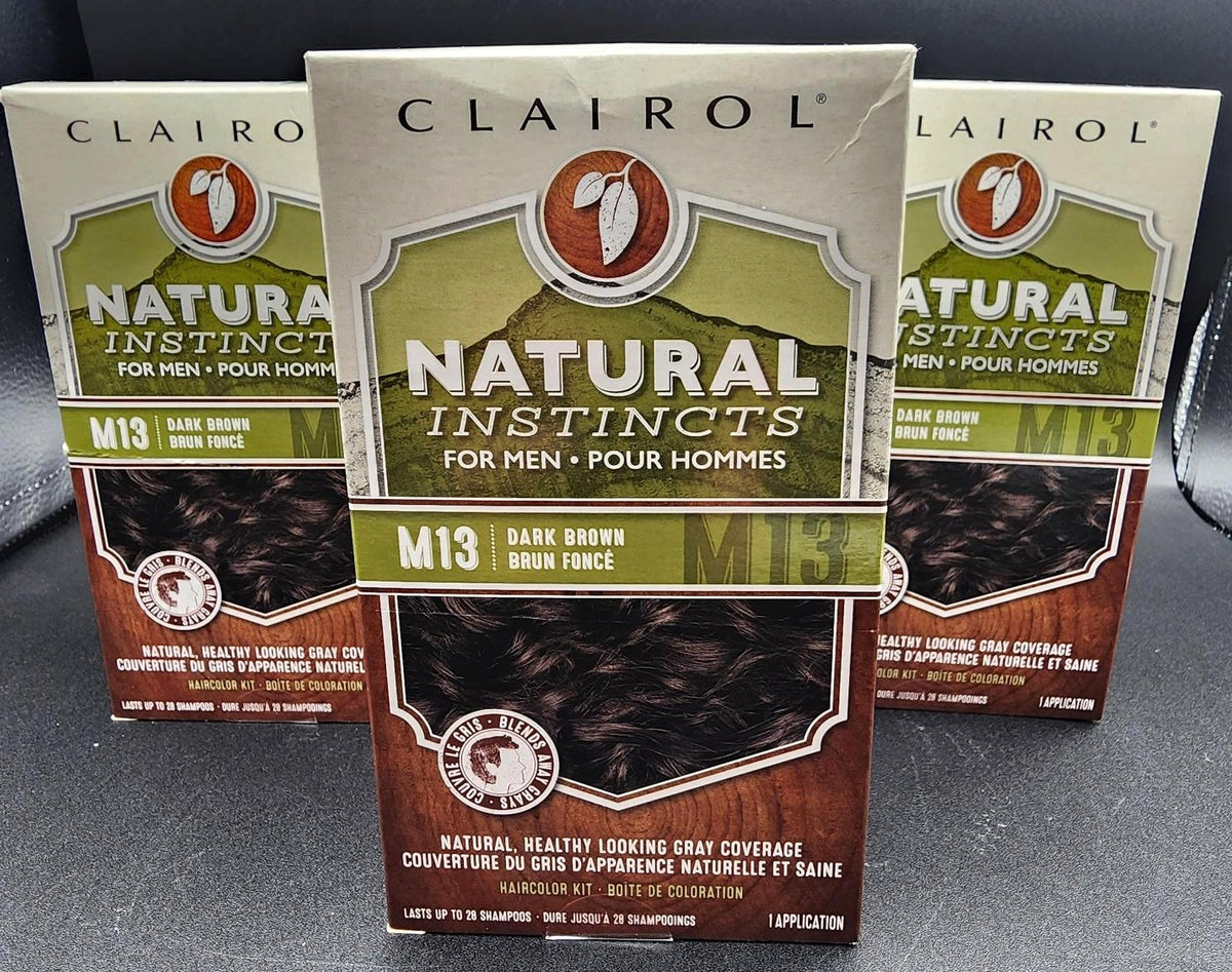 Men's Hair Color Dye Kit Dark Brown M13, Natural Instincts, 3 Pack