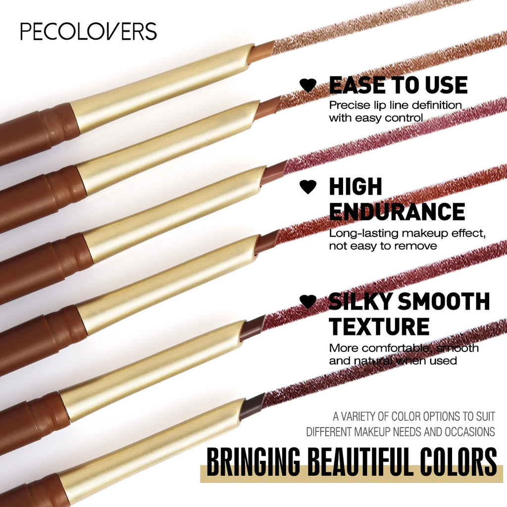 Matte 6-Color Lip Liner Pencil Set Bevel Design for Lip Contour and Nude Looks