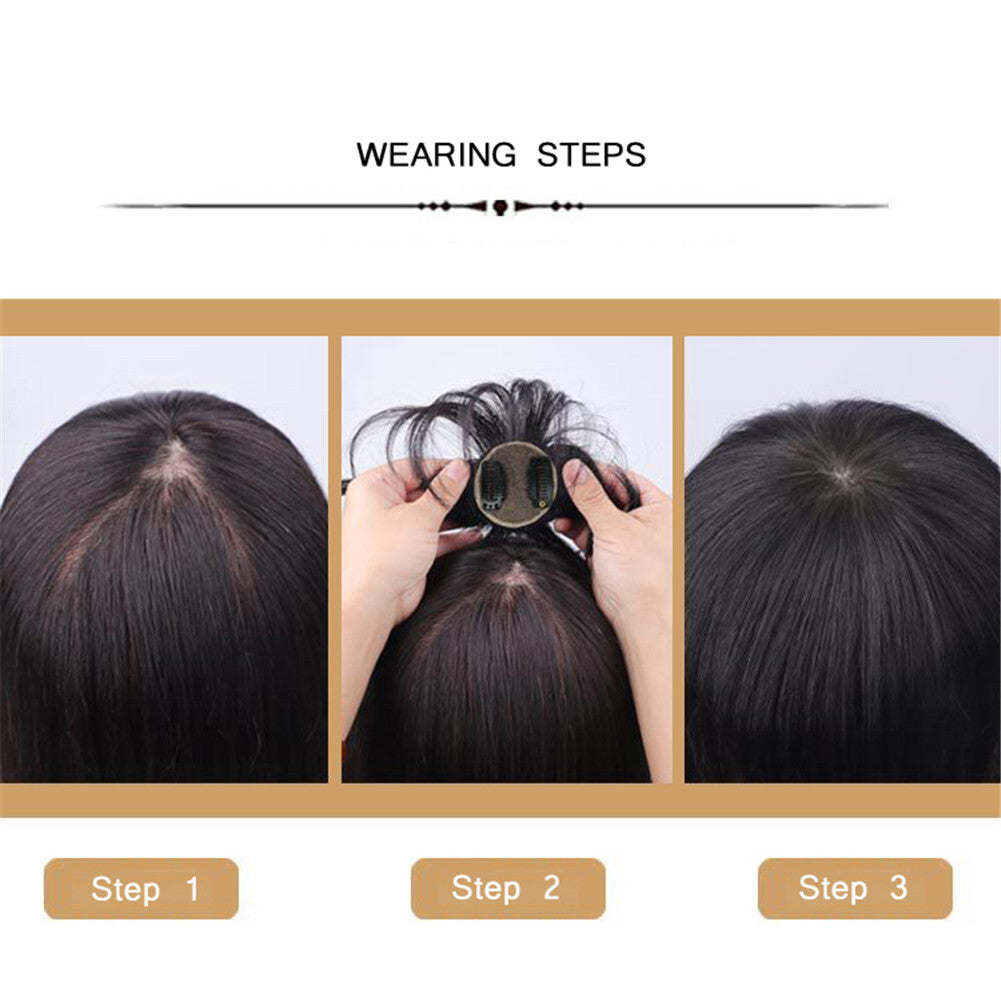 Silk Base Clip-In Human Hair Topper for Thinning Hair - Remy Straight 4-6 Inch