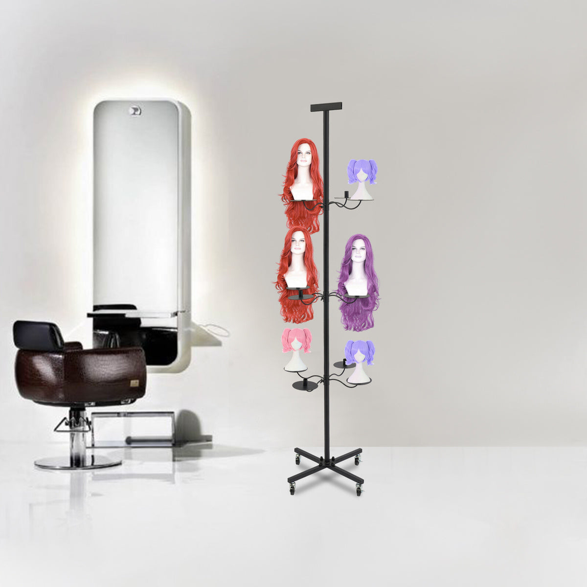 12-Wig Capacity Display & Storage Rack with 360° Rotating Tiers - Black