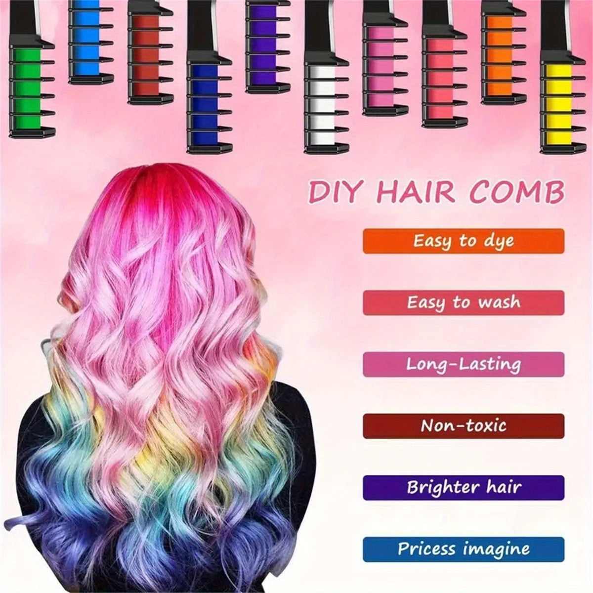 10 Colors Hair Chalk Comb - Temporary Washable Hair Dye Set