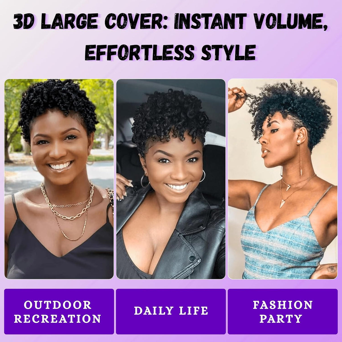 Kinky Afro Kinky Curly Hair Topper for Women - Natural Black, 6-Inch Braided Style