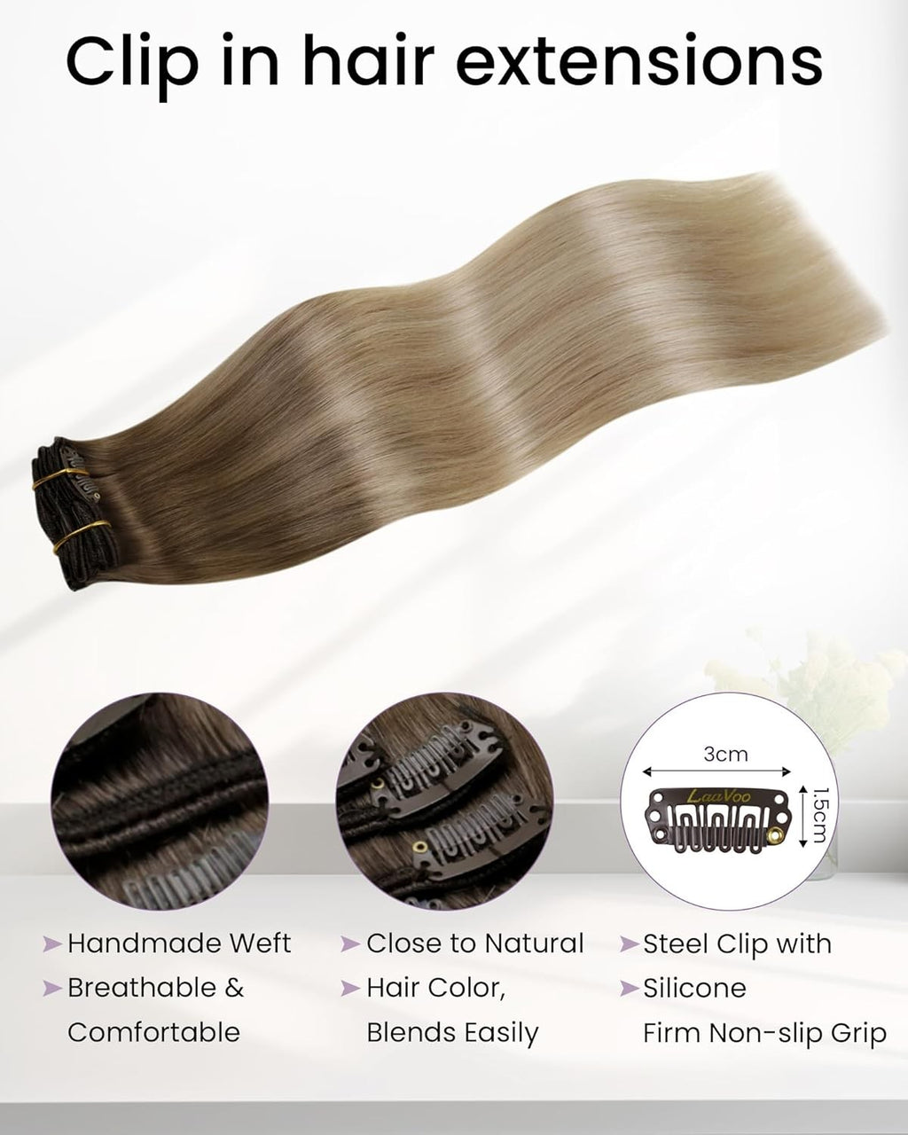 Clip in Hair Extensions 18 Inch Blonde Ombre Real Human Hair Natural Volume