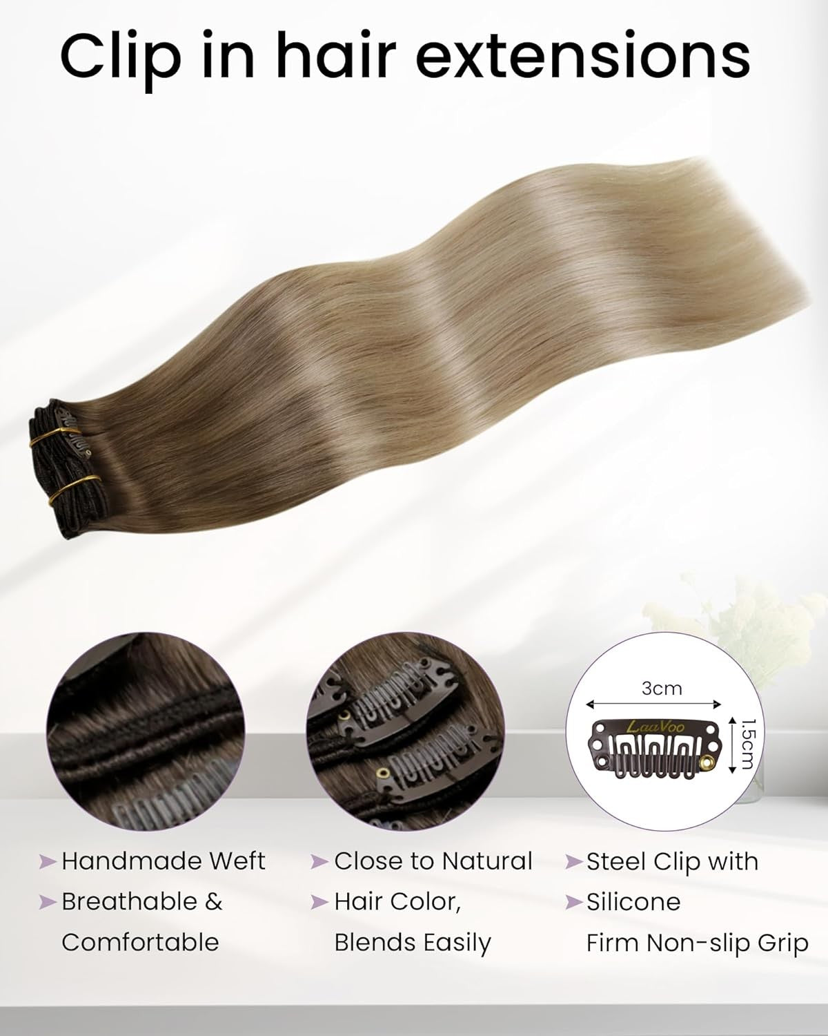 Clip in Hair Extensions 18 Inch Blonde Ombre Real Human Hair Natural Volume