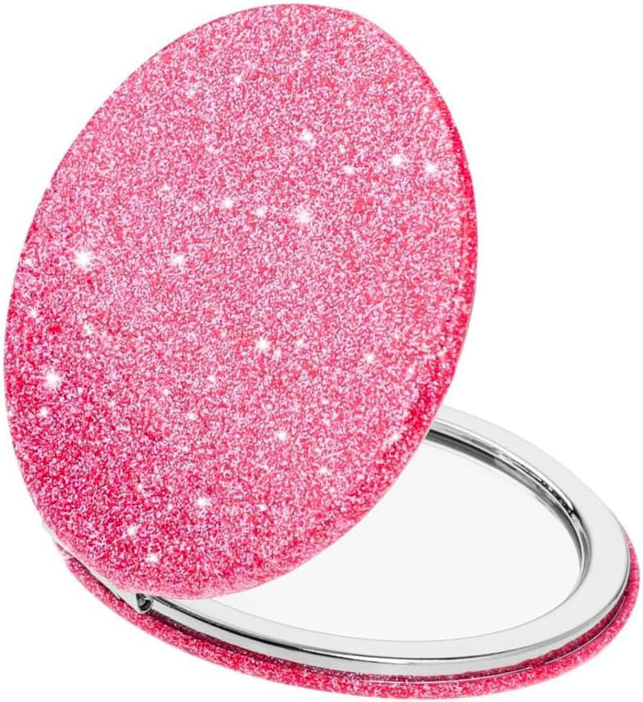 Pink Compact Travel Mirror with 1X & 2X Magnification - Folding Pocket Makeup Mirror