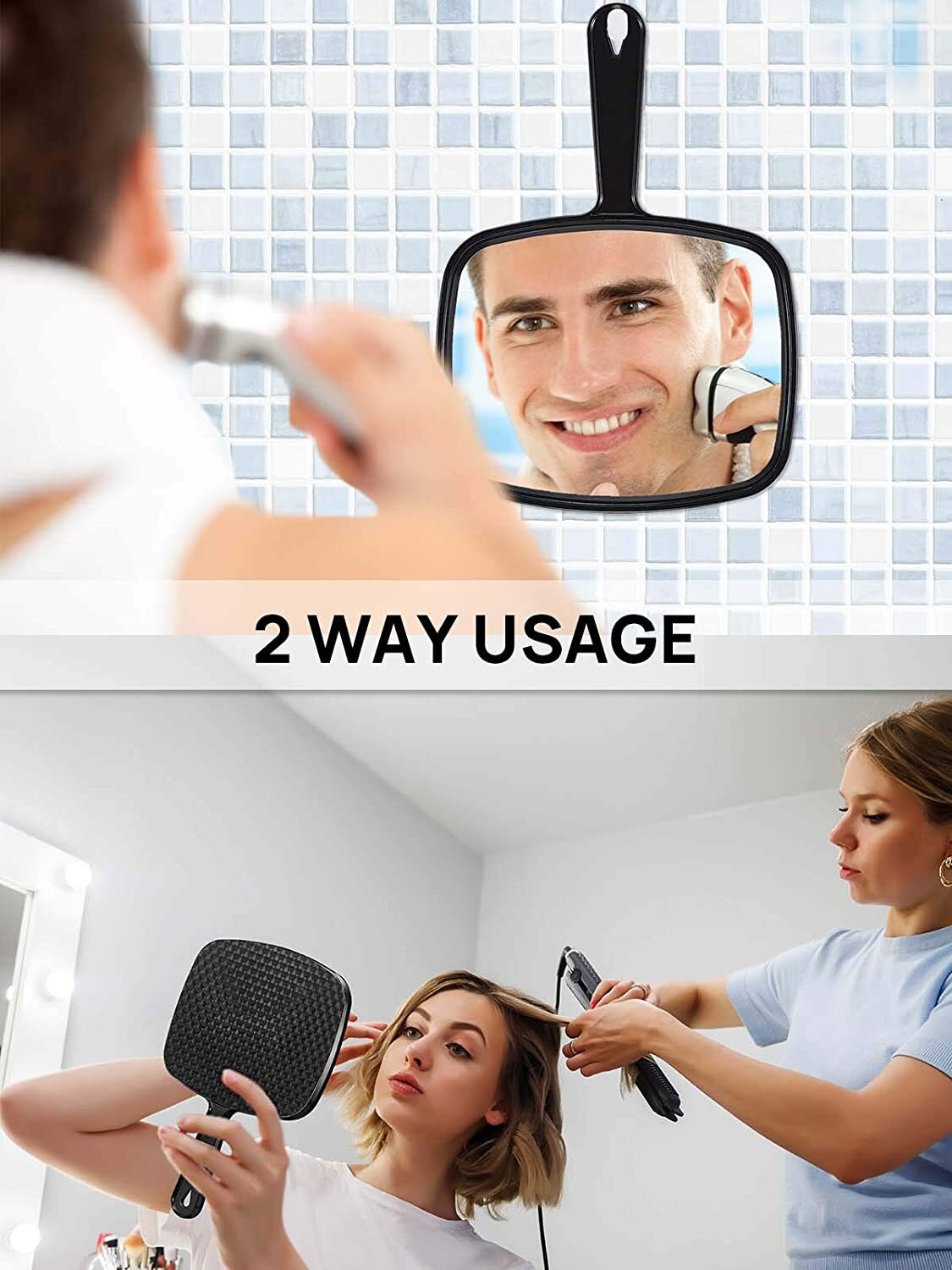Large Handheld Mirror for Salon & Makeup - Black, 9.1 x 12.6 Inches