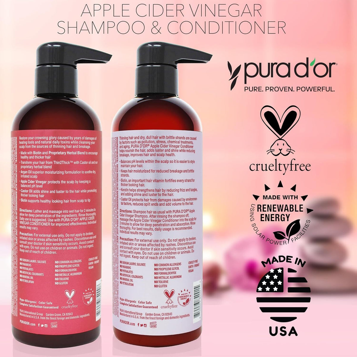 Cider Vinegar Shampoo & Conditioner Set with Biotin & Keratin - 16oz