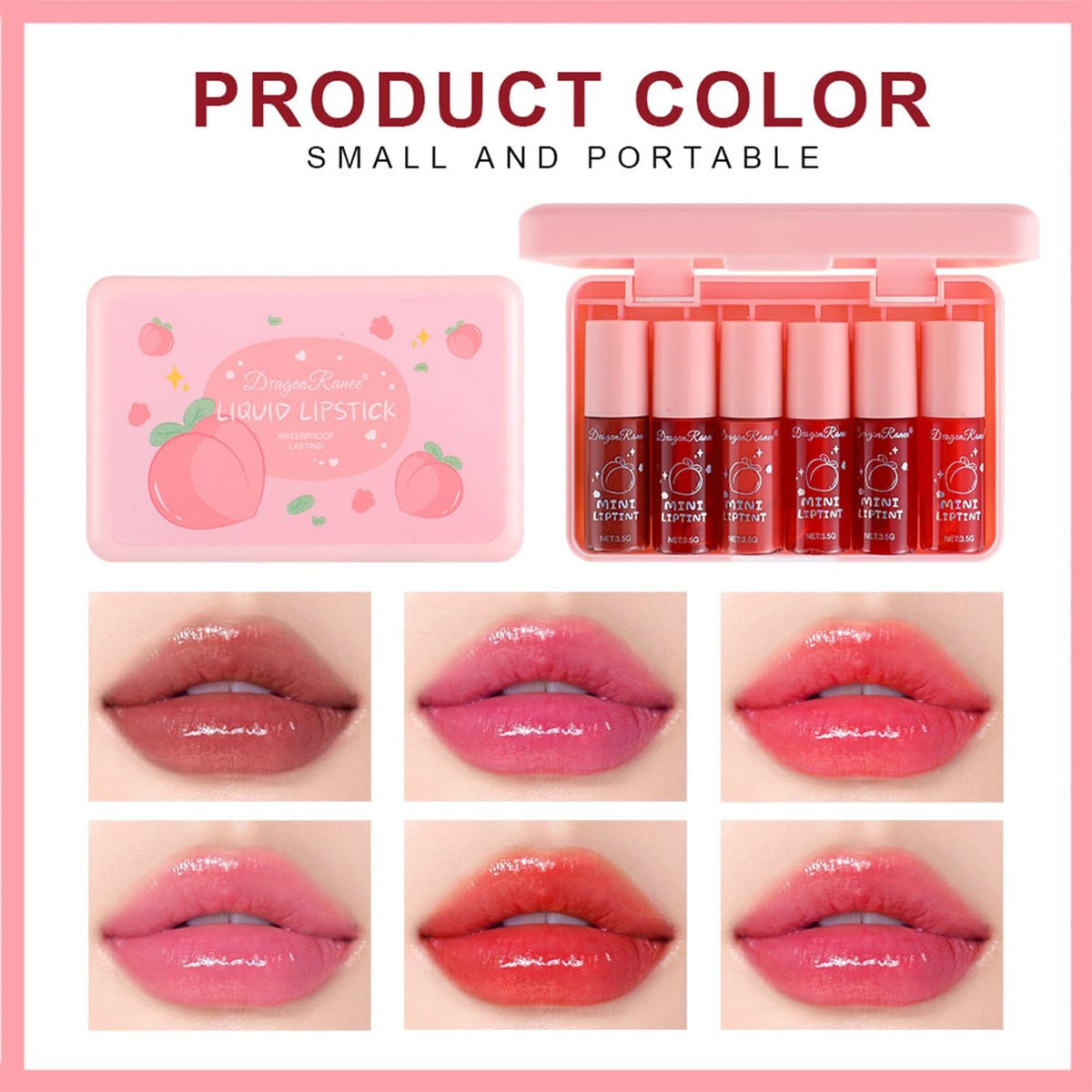 Eakroo 6-Color Peach Lip Tint Set - Long-Lasting Liquid Gloss & Lip Stain