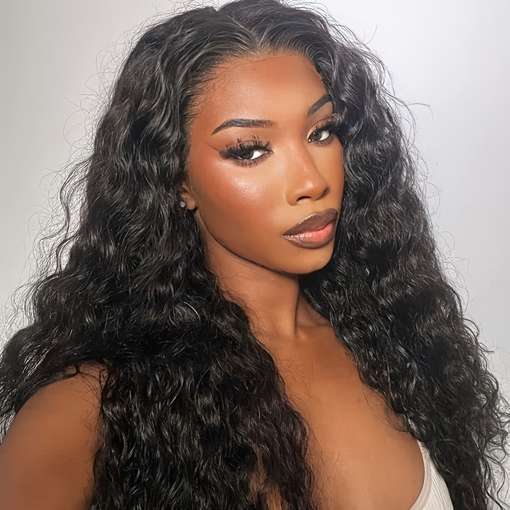 Glueless Synthetic Lace Front Wig for Women - Natural Black, Pre-Plucked, 180% Density