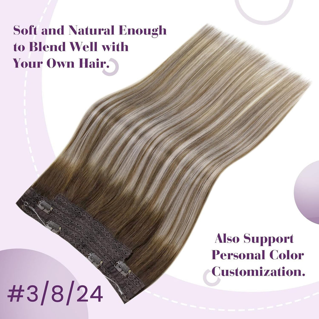 Dark Brown Human Hair Wire Extensions 16 Inch Adds Volume & Length