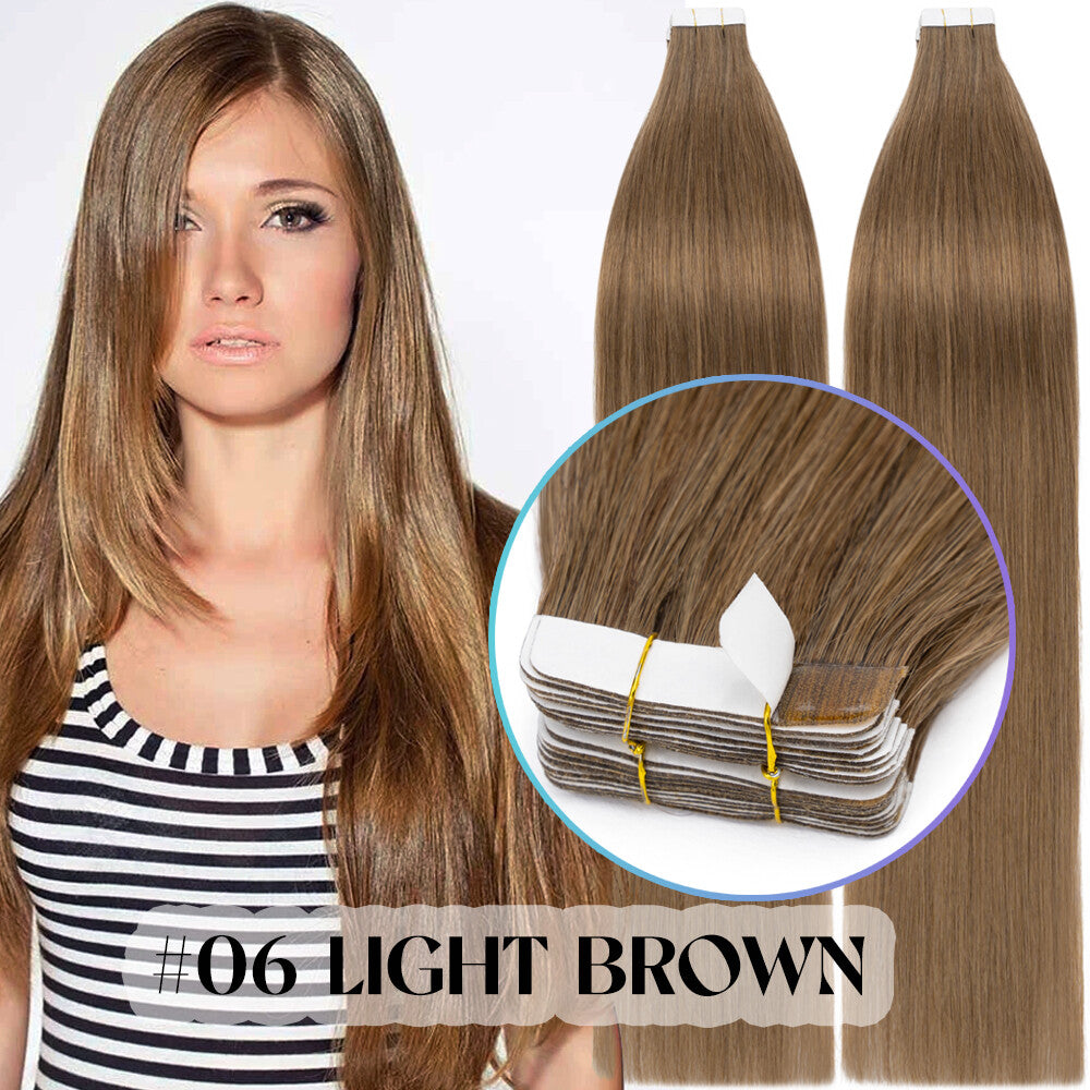 Russian Straight Tape-In Hair Extensions - Thick Remy Human Hair, 150g, All Colors & Lengths