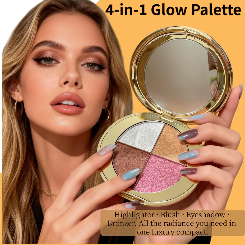 4-Color Face Palette Highlighter Blush Eyeshadow & Bronzer Set for Makeup