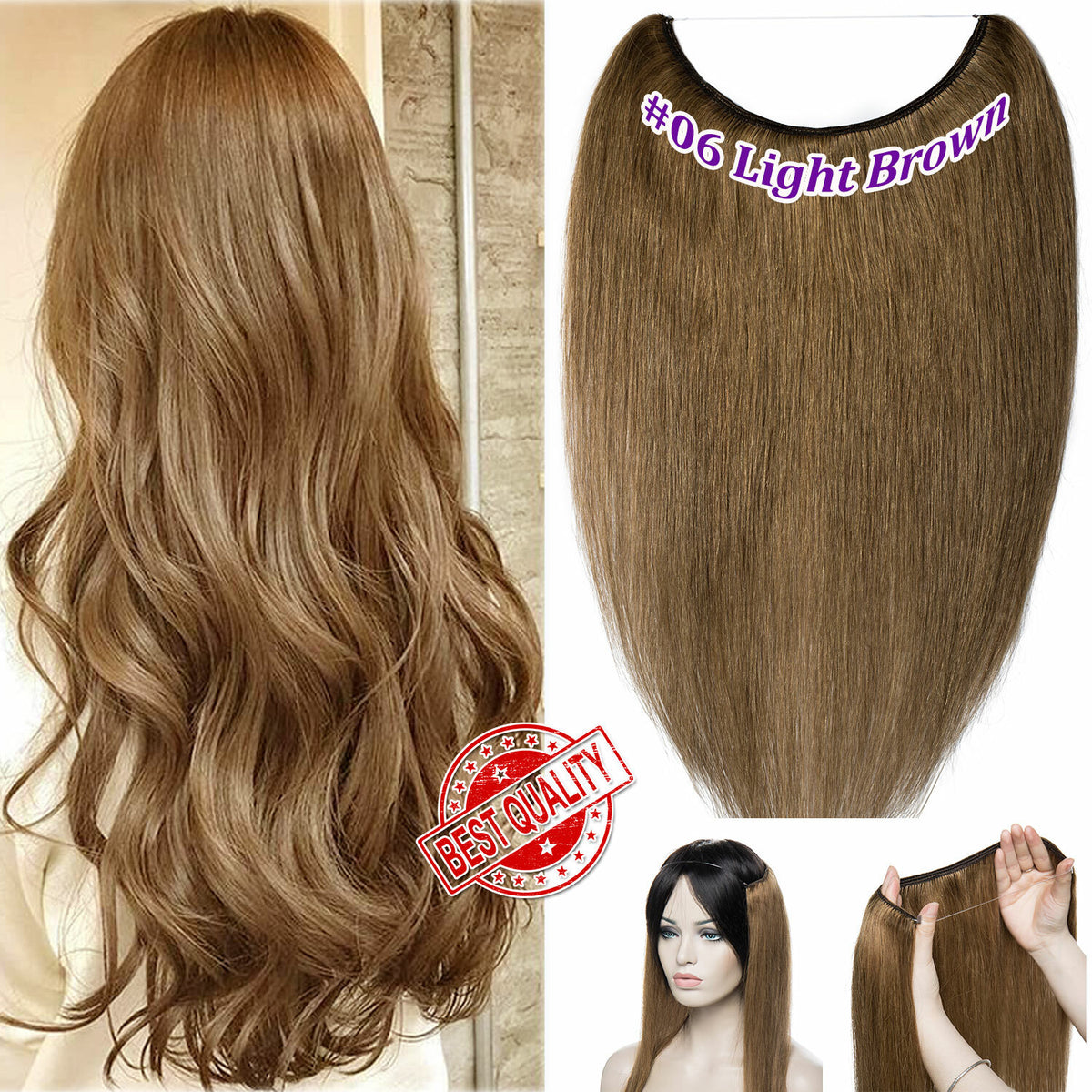 Wire-In Human Hair Extensions with Clips - Thick & Natural Look, 12-22 Inches