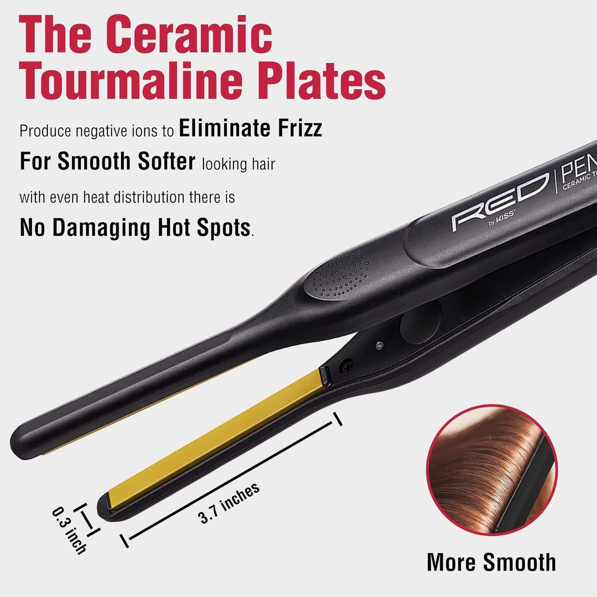 0.3 Inch Tourmaline Flat Iron for Short Hair - 450°F Adjustable Temperature