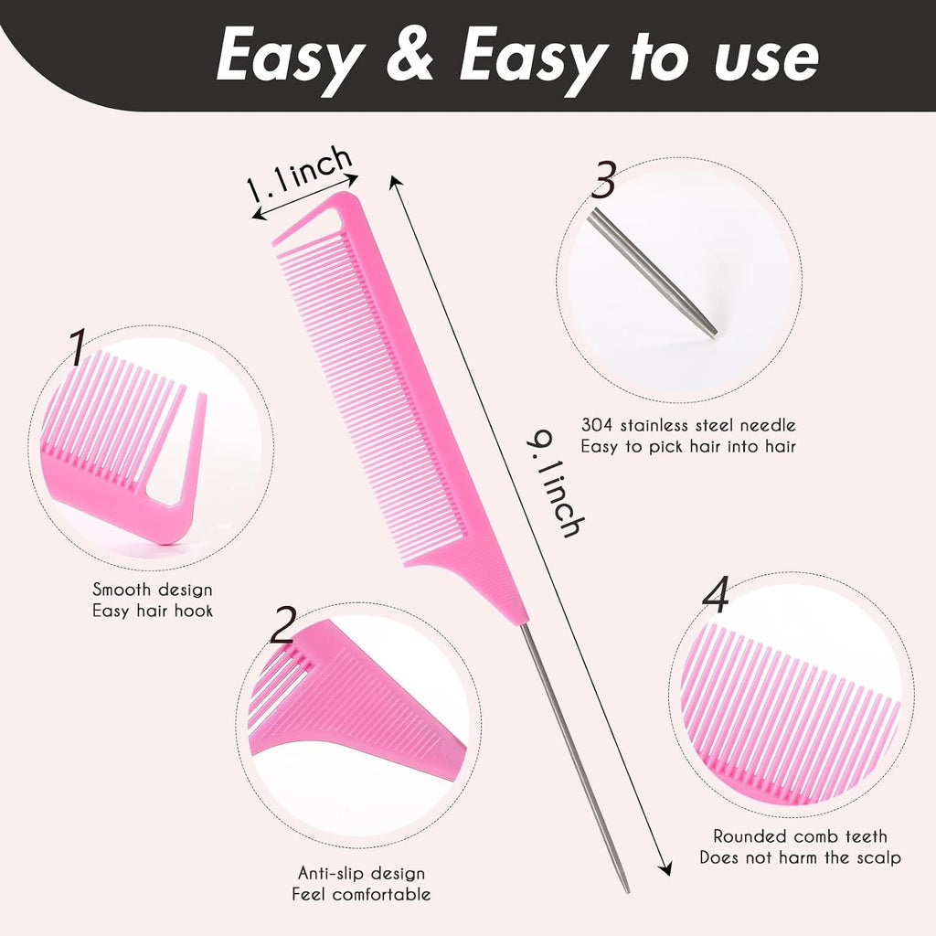 6PCS Metal Rat Tail Combs for Hair Styling & Braiding - Fine Tooth
