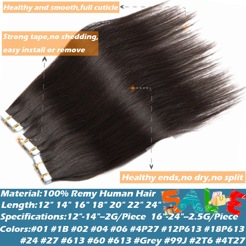 Premium Russian Remy Tape-In Hair Extensions Full Head - Thick & Natural