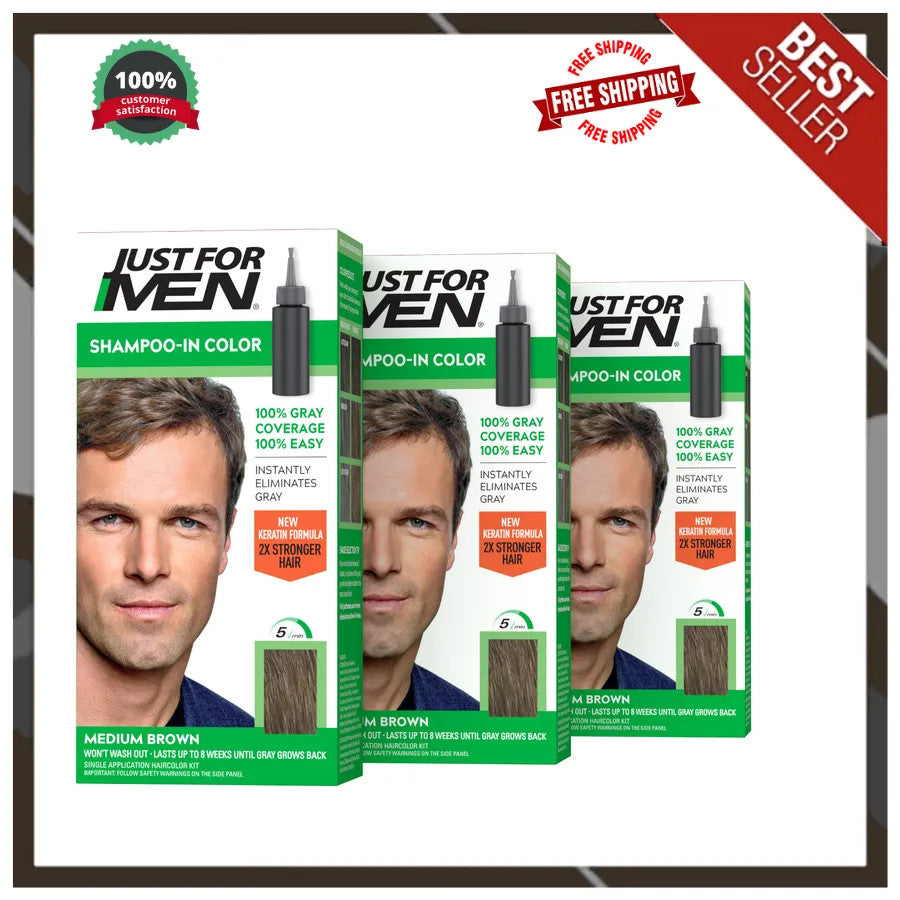 Men's Hair Color Shampoo-In Medium Brown H-35 3 Pack
