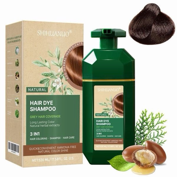 Herbal 3-in-1 Hair Dye Shampoo for Gray Hair Coverage, Nourishing & Easy to Use