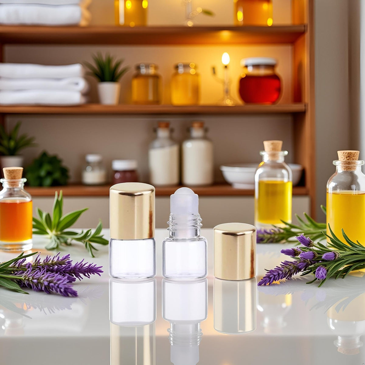12Pcs Refillable Gold Glass Roller Bottles for Essential Oils - Travel Size