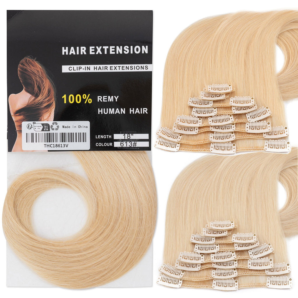 Clip-In Hair Extensions Full Head 8 Pieces Remy Human Hair 4-24 Inches