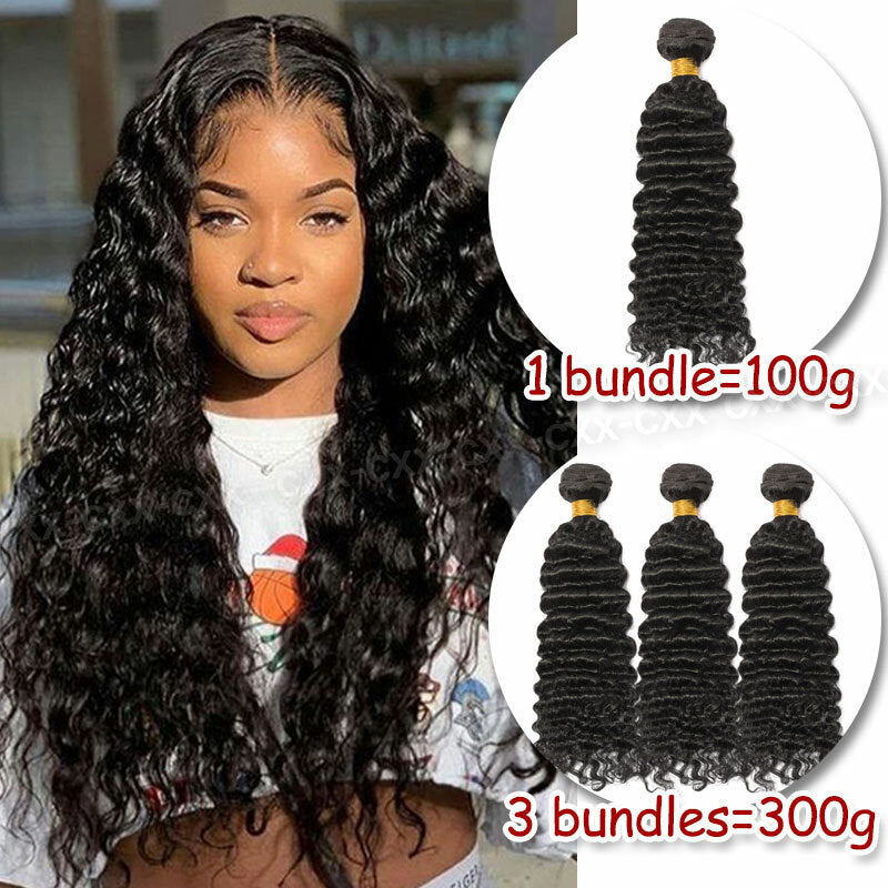 Human Hair Extensions 3 Bundles Full Head Thick Afro Kinky & Body Wave Styles