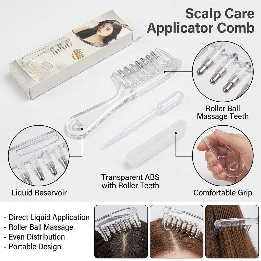 Hair Growth Scalp Oil Applicator Comb with Roller Ball Reusable Liquid Dispenser
