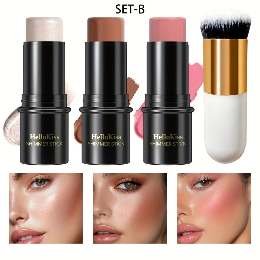 4PCS Cream Contour Stick Kit - Matte Waterproof Blush Highlighter Bronzer Set