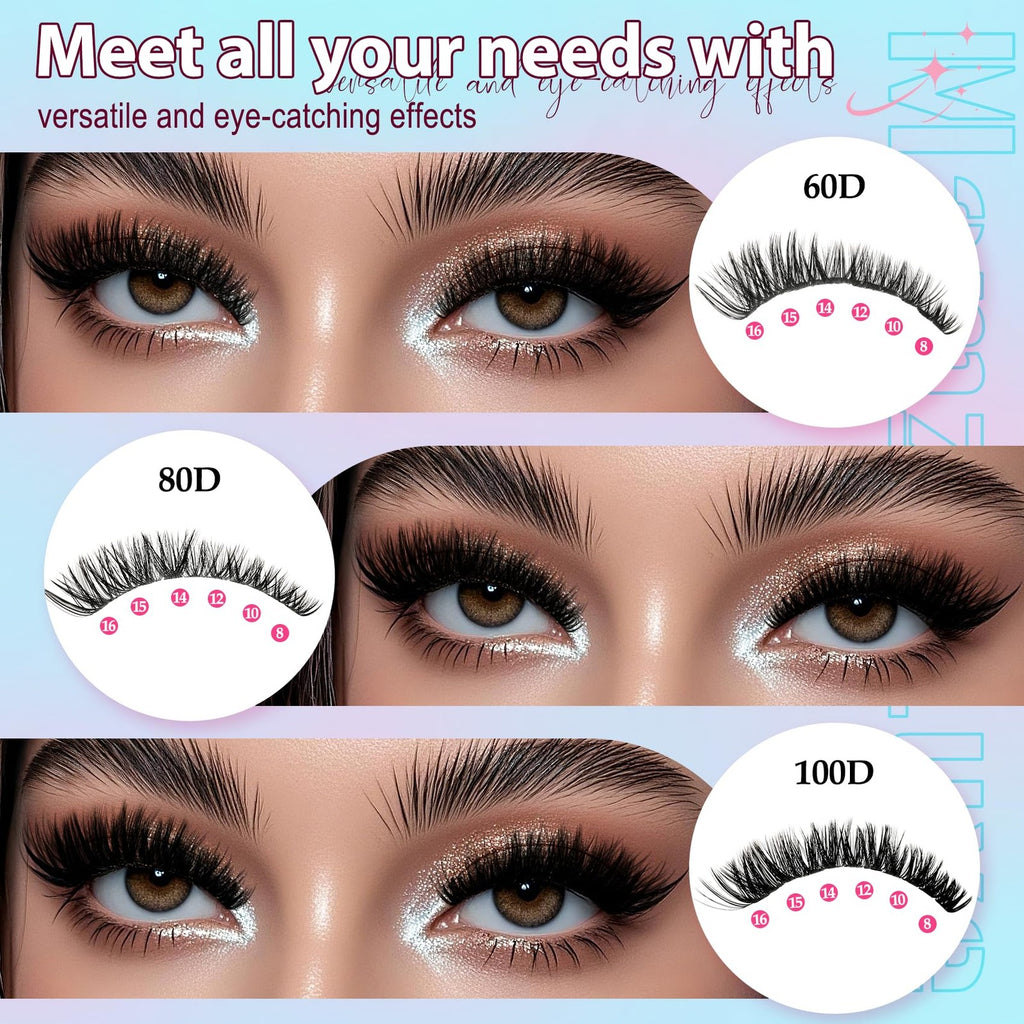Lash Clusters Kit 708pcs Wispy Eyelash Extensions 10-16mm with Glue & Tweezers