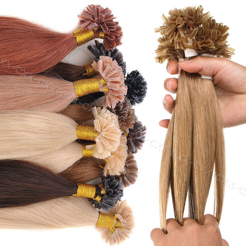 Remy Human Hair Extensions U Tip Keratin Bonds Thick Flat 16-22 Inches