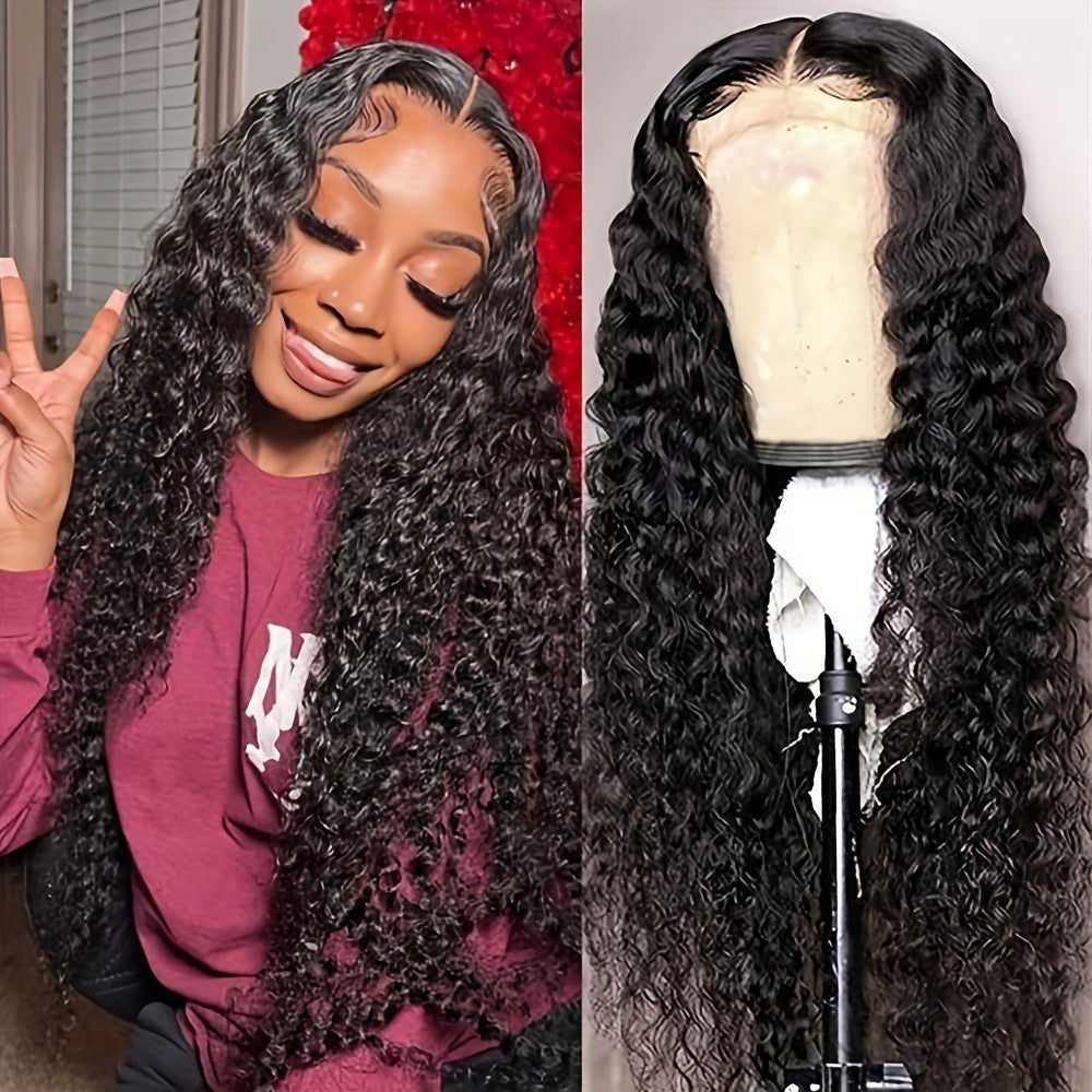Glueless Synthetic Lace Front Wig for Women - Natural Black, Pre-Plucked, 180% Density