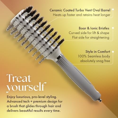 Oval Twin Hair Brush with Boar Bristles - Smooth & Shine Styling Tool