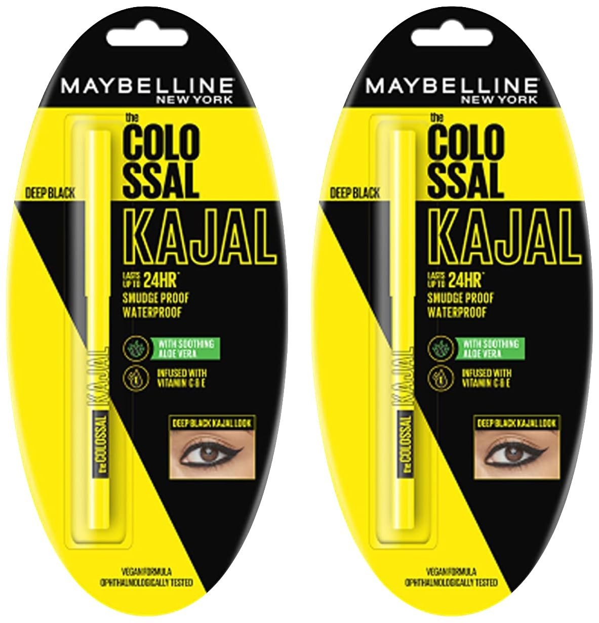 Waterproof Kajal Eyeliner Pencil - Deep Black, Long-Lasting, 0.35g Pack of 2