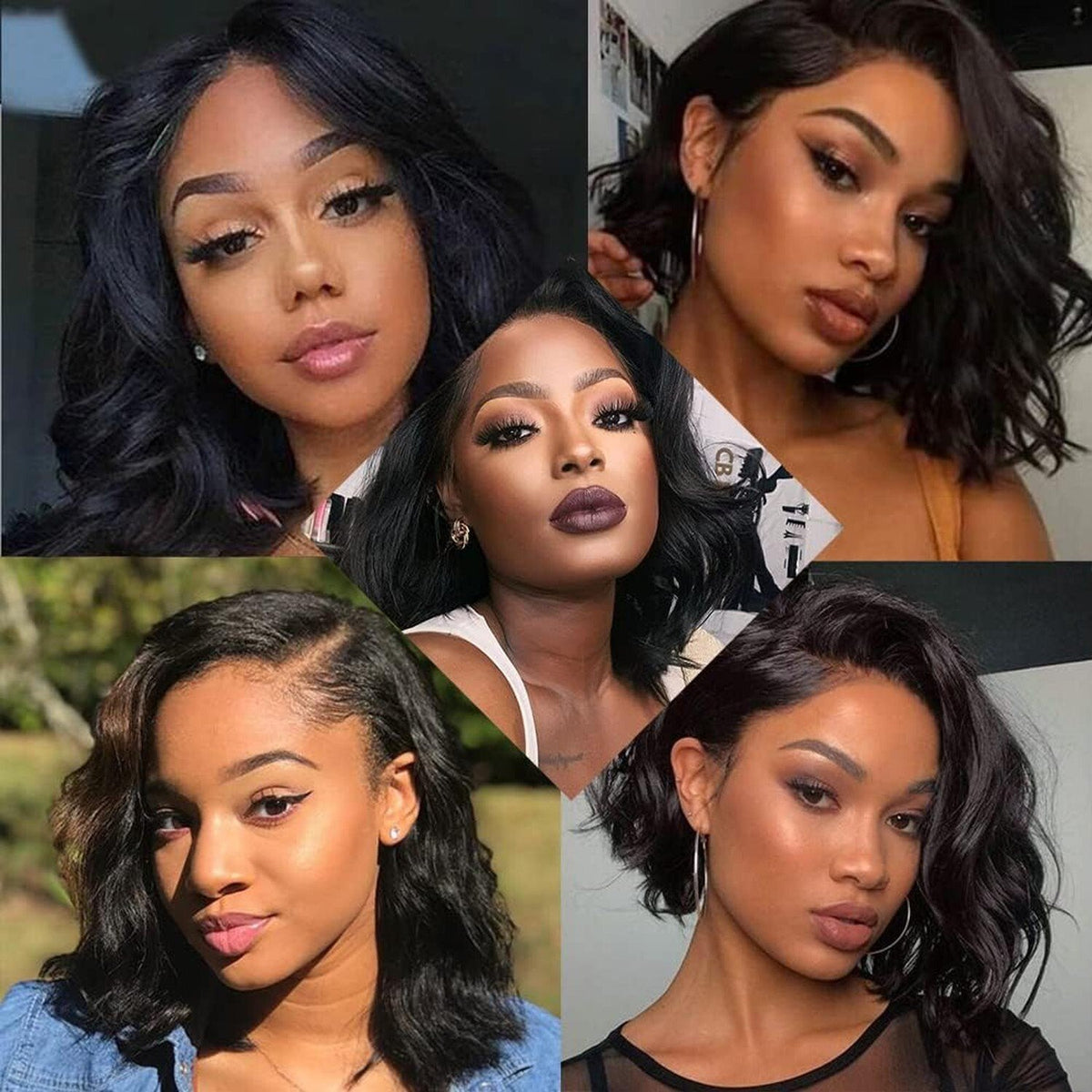 14 Inch Human Hair Bob Wig with Glueless Lace Front, Pre-Plucked, Black