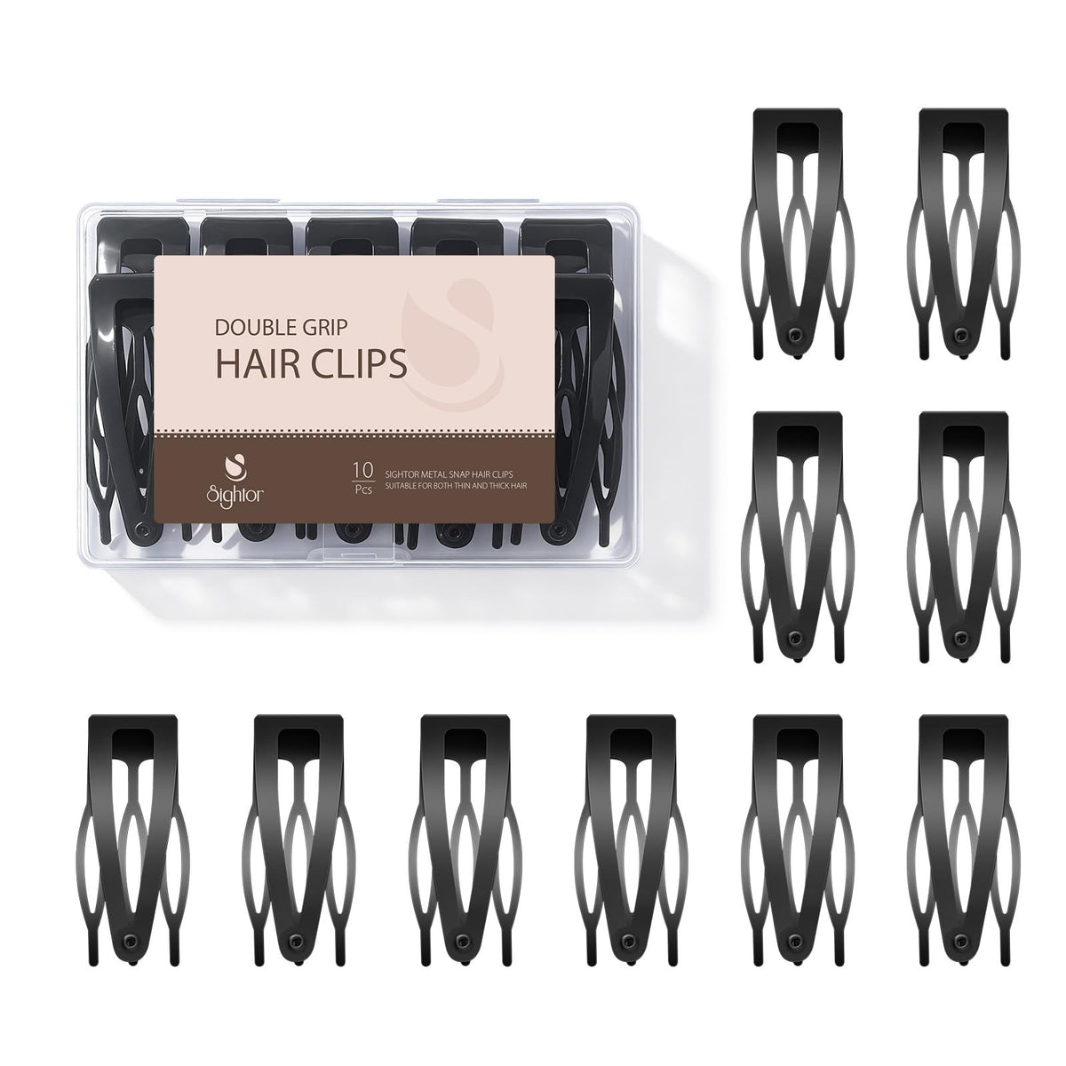 10 Pack Double Grip Hair Clips - Metal Snap Hair Accessories for Thin & Thick Hair