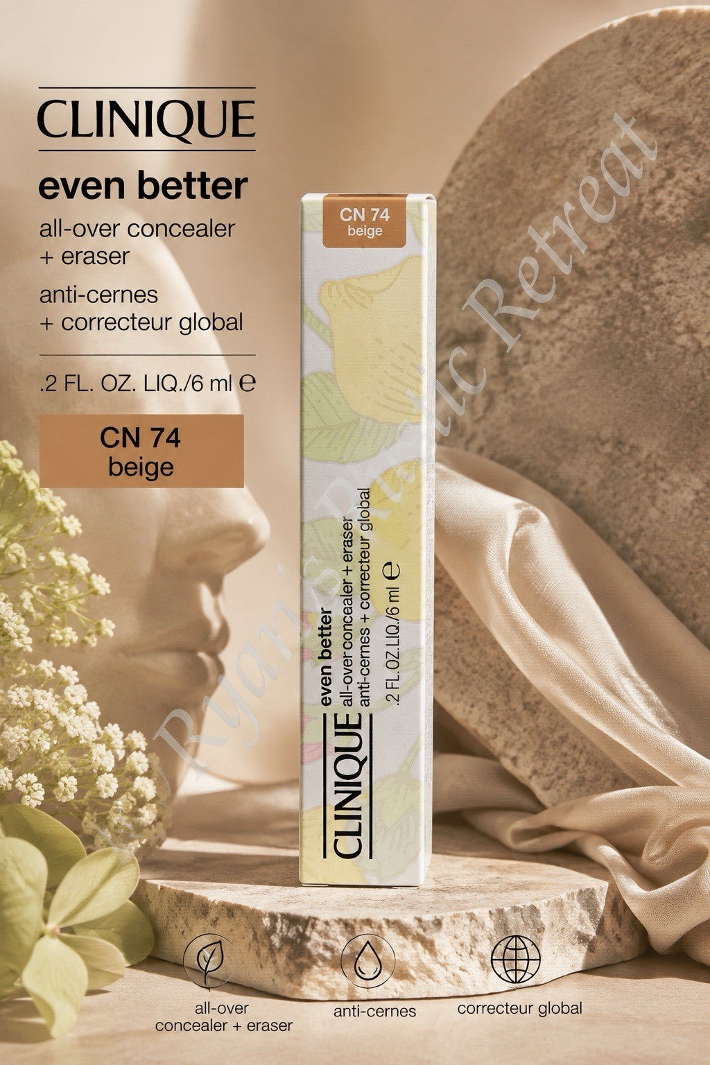 Concealer + Eraser, 0.2 oz, CN 74 Beige – Full Size, New