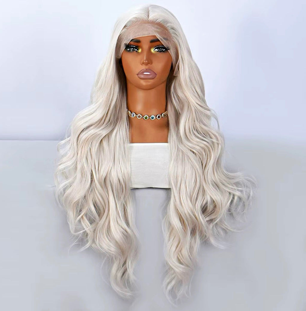 Long Wavy 30 Inch High Heat Resistant Lace Front Wig - Platinum Blonde Gray