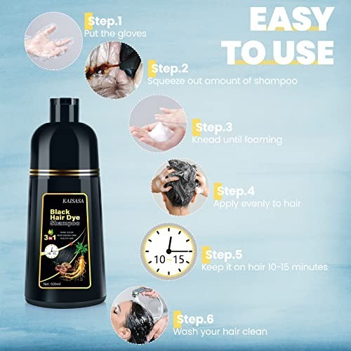 3-in-1 Hair Dye Shampoo for Gray Coverage - Natural Black, 500ml for Men