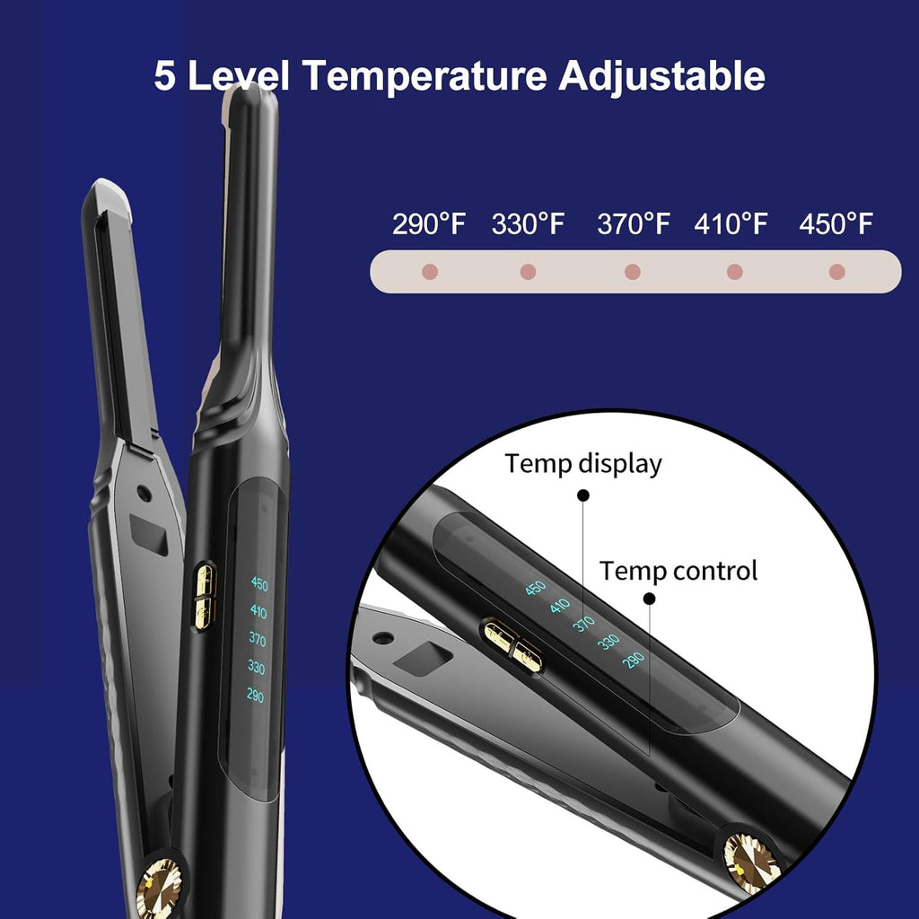 Mini Flat Iron for Short Hair - 3/10 Inch Skinny Hair Straightener with Adjustable Temp