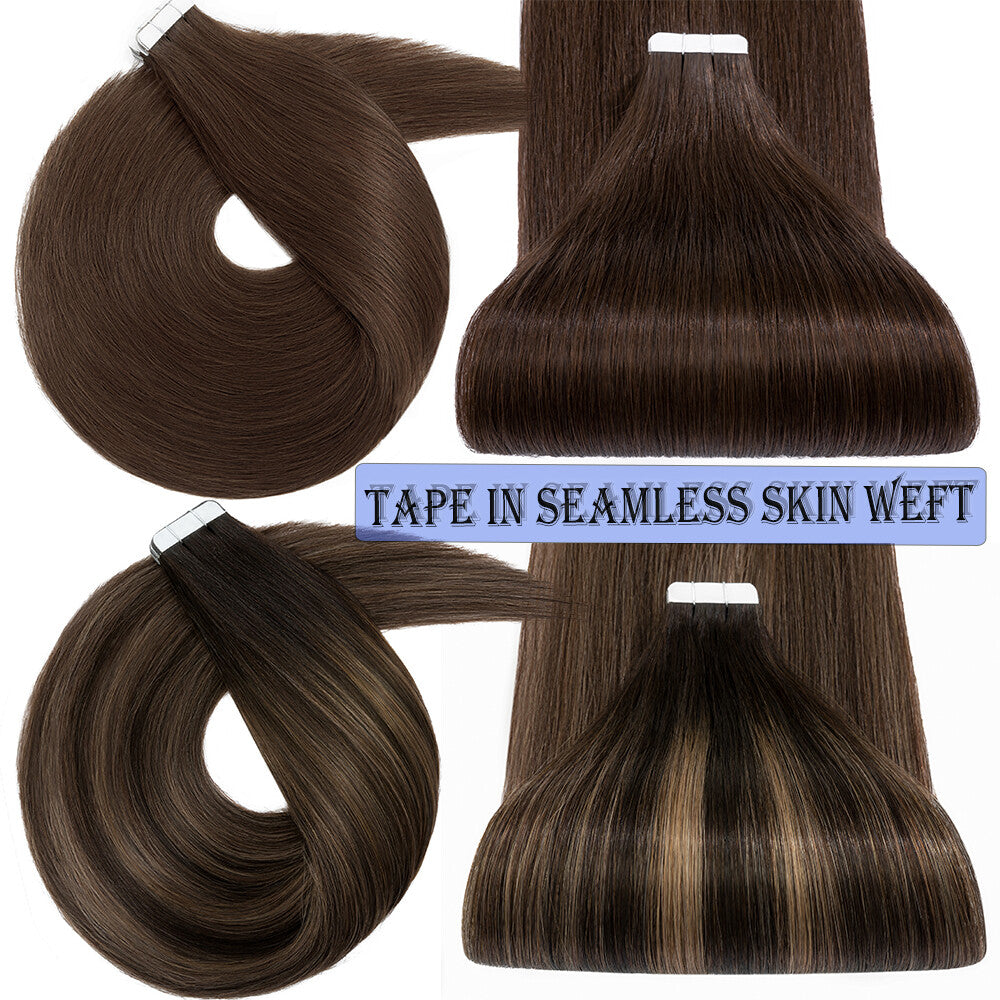 Invisible Skin Weft Tape-In Human Hair Extensions - Thick Remy Hair for Full Head