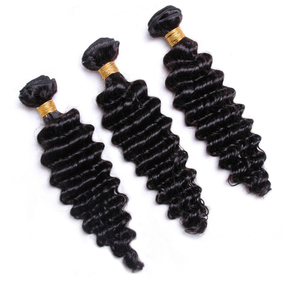 Virgin Human Hair Extensions 3 Bundles with Free Part Lace Closure Deep Wave