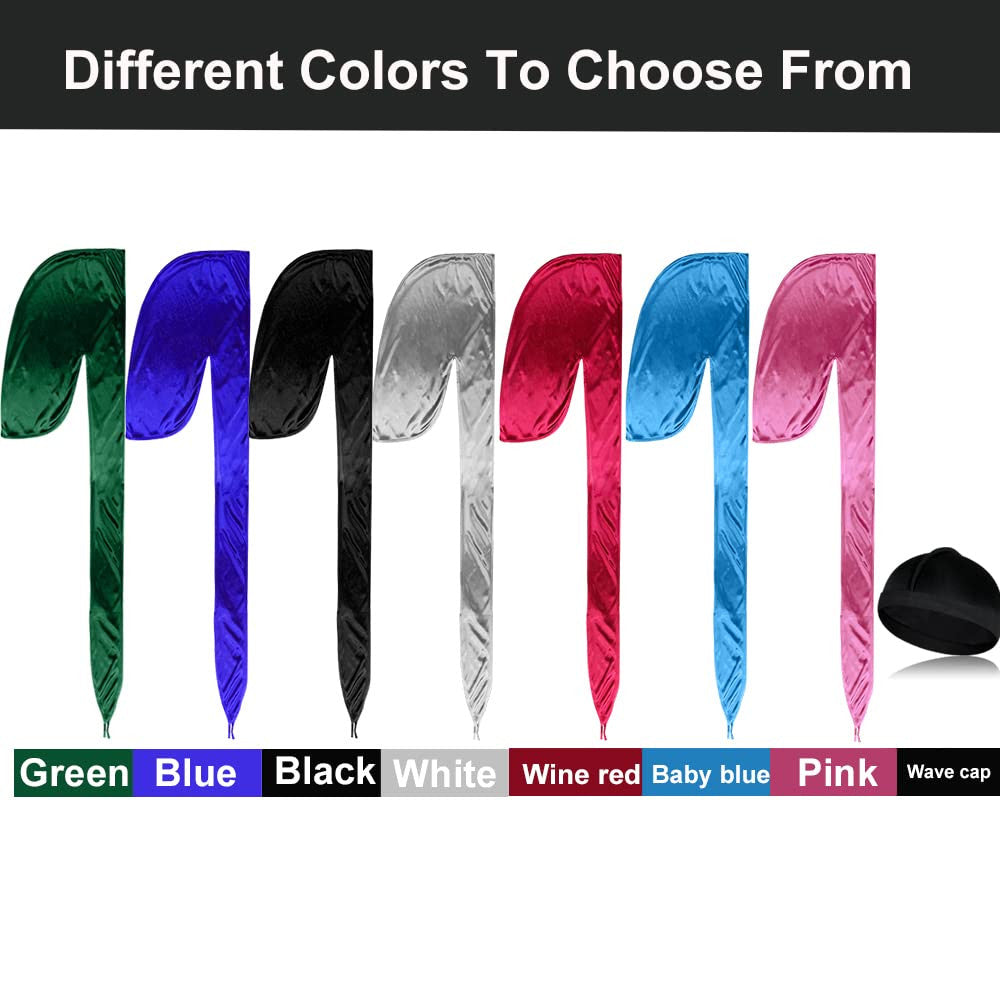 Silky Durags with Long Tail & Satin Wave Cap Set for Men - 8 Pieces